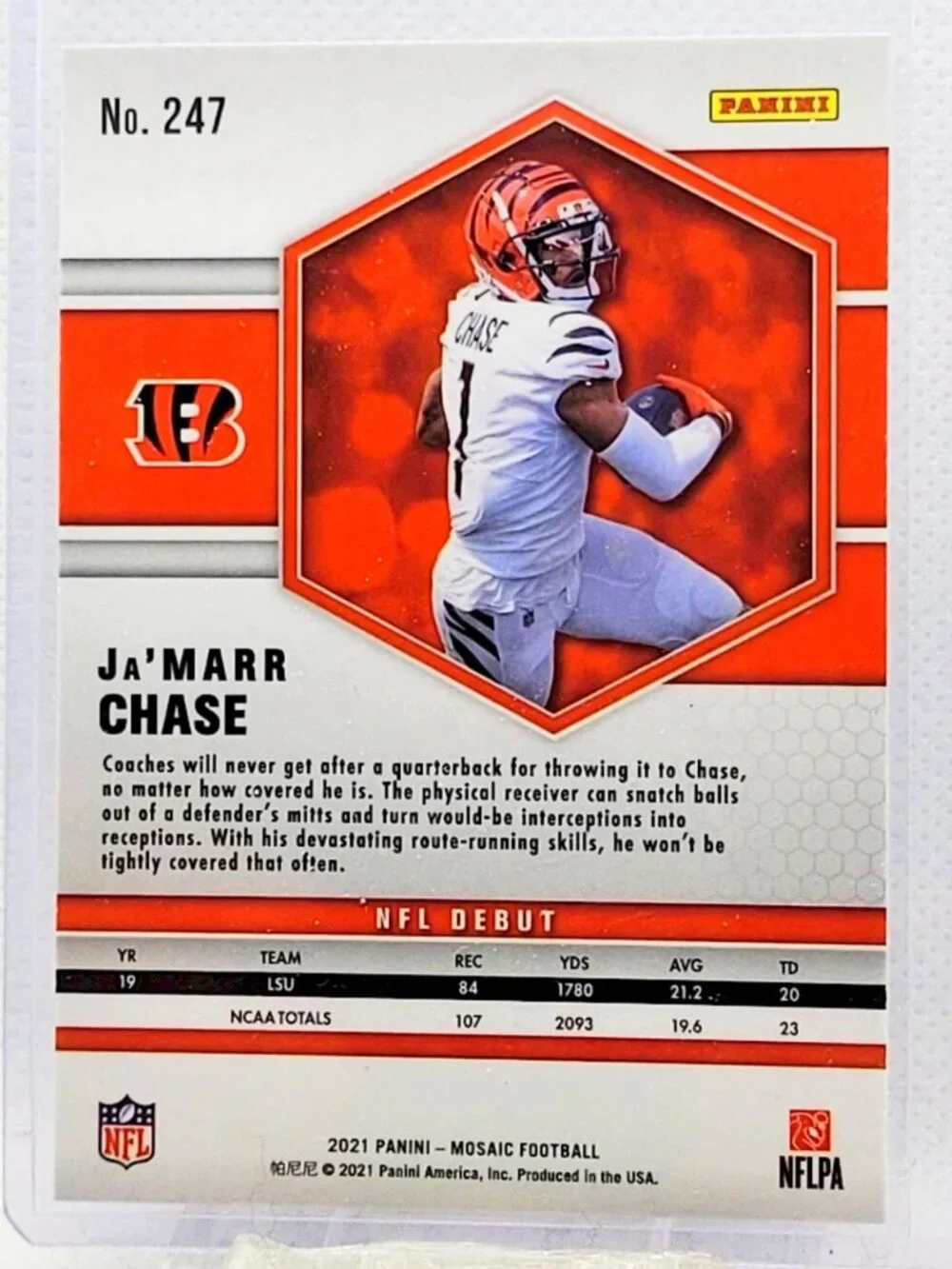 2021 Panini Mosaic NFL Debut Ja'Marr Chase Rookie Card (No. 247) Cincinnati (RC)